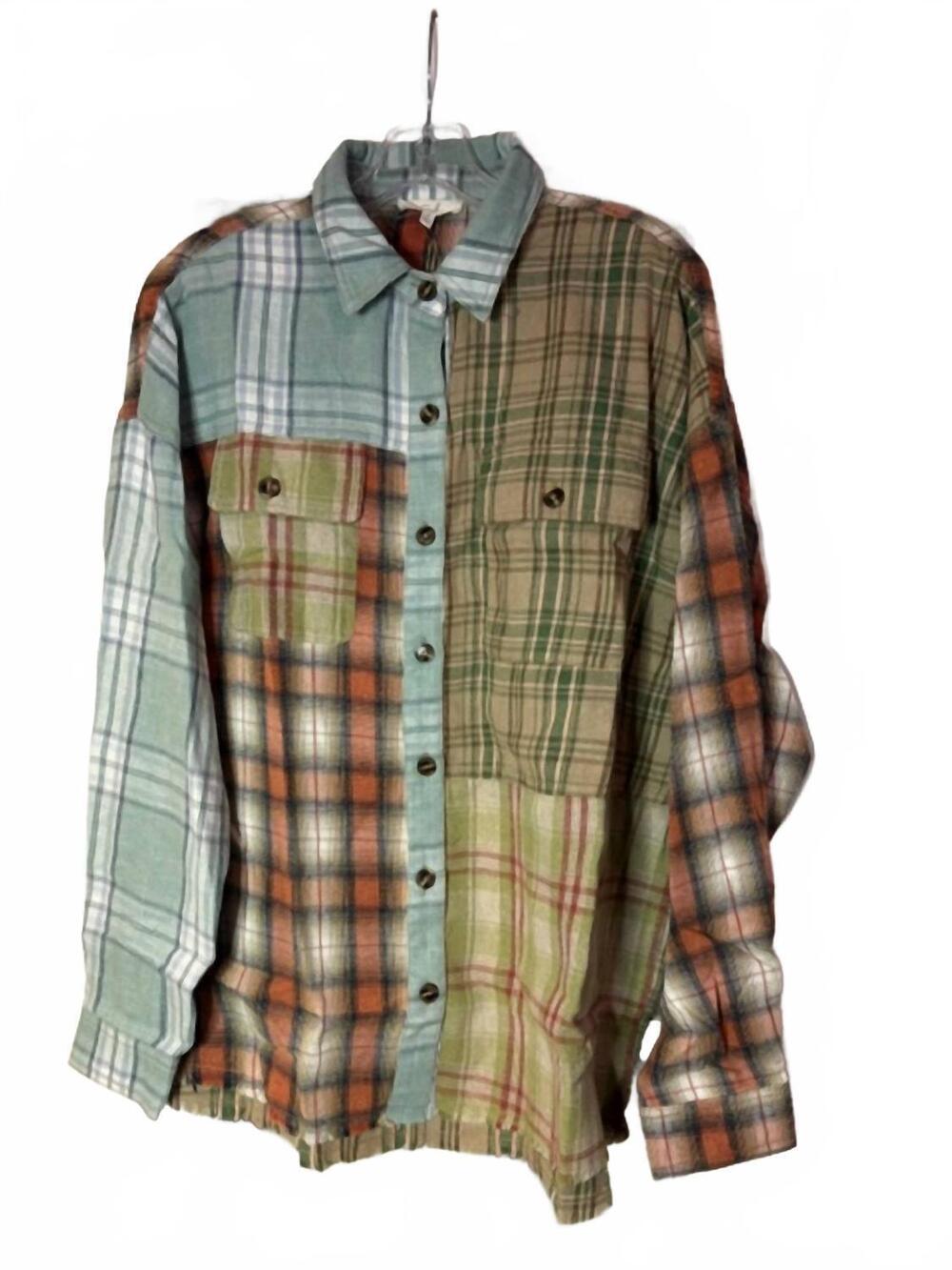 NEW EASEL women's long sleeve plaid shirt in green plaid